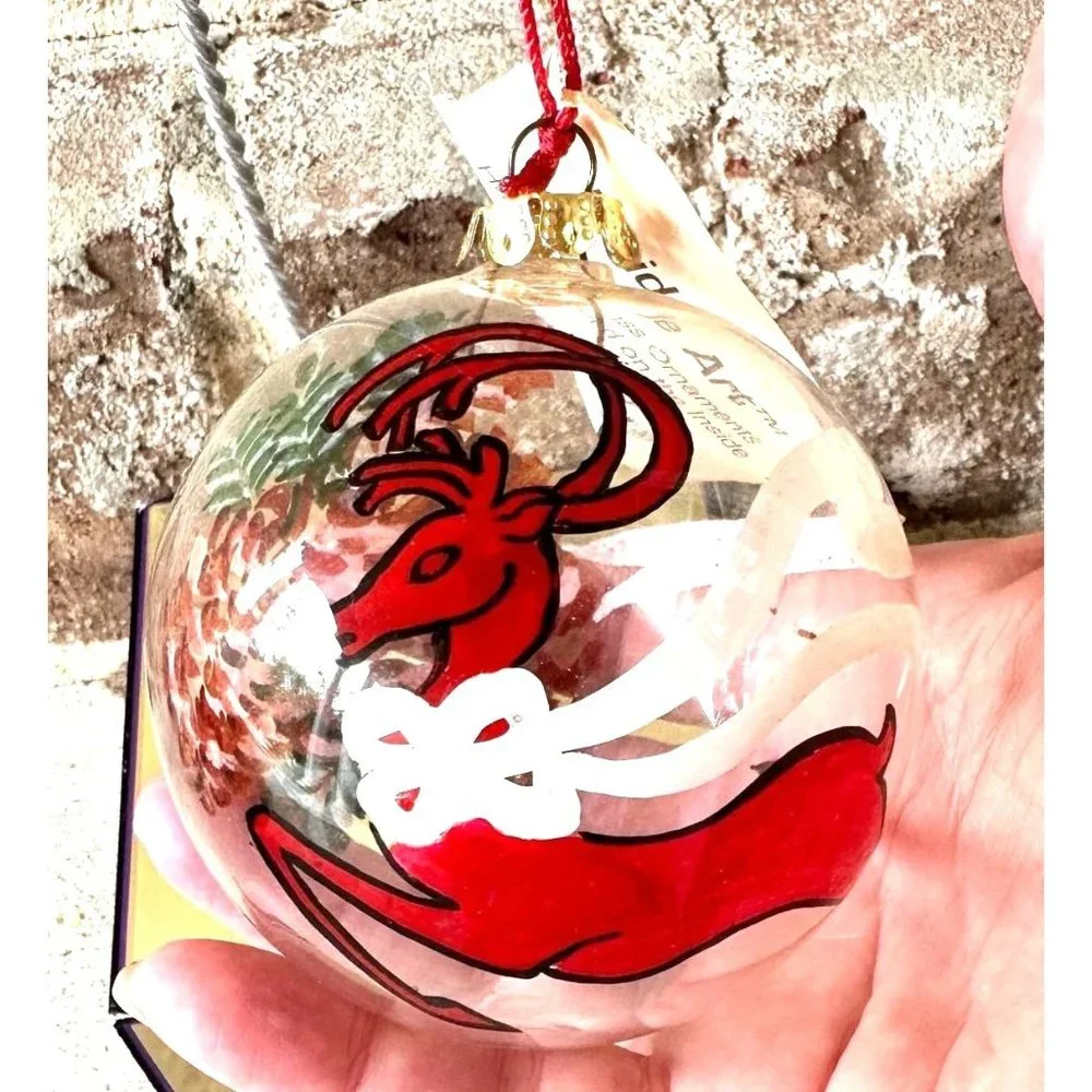 Vintage 90's Inside Art Reindeer Pinecone Ornament Christmas hand Painte…